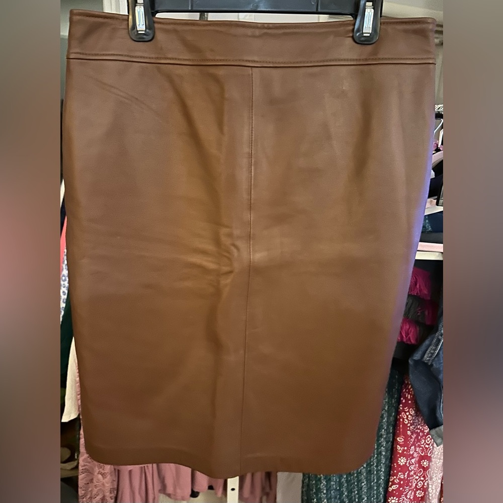 Kasper women’s sz 12 brown tan leather pencil skirt